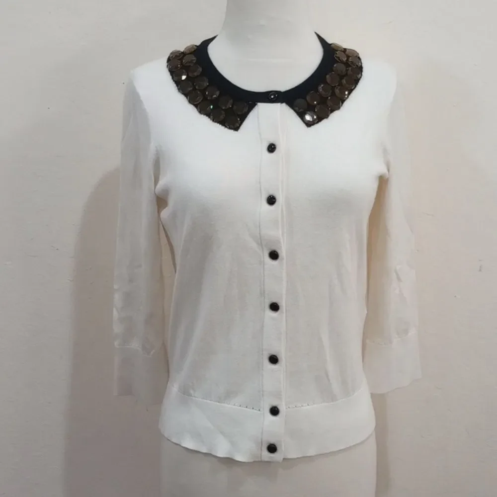Kate Spade New York  Live Colorfully Jeweled Collar Cardigan, Size S